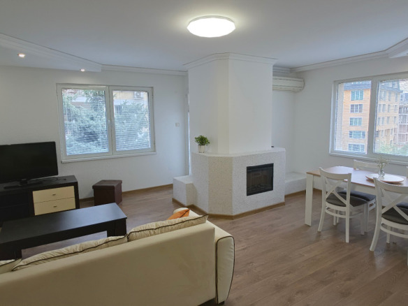 Bright living room with fireplace and modern furniture