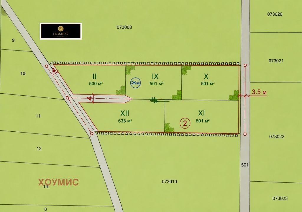 Кадастрална карта с 5 парцела земя Храбарско