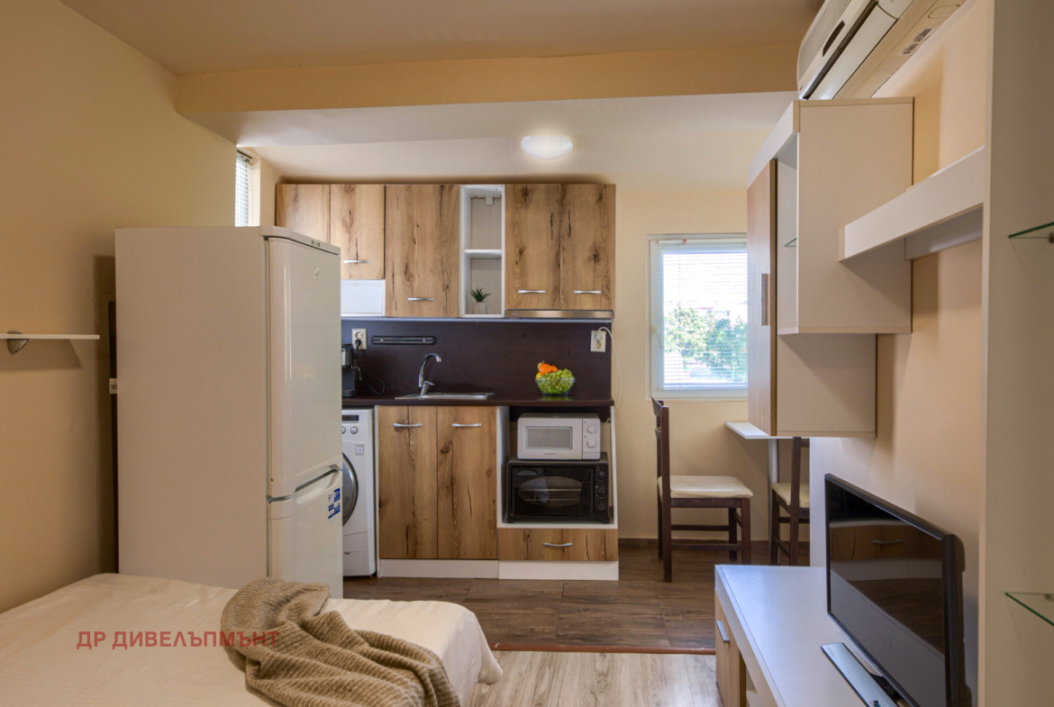 Studio apartment with integrated kitchen and sleeping area