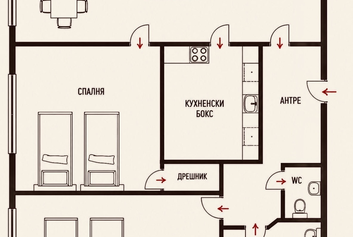 Floor plan two-bedroom apartment 68 sqm Sofia