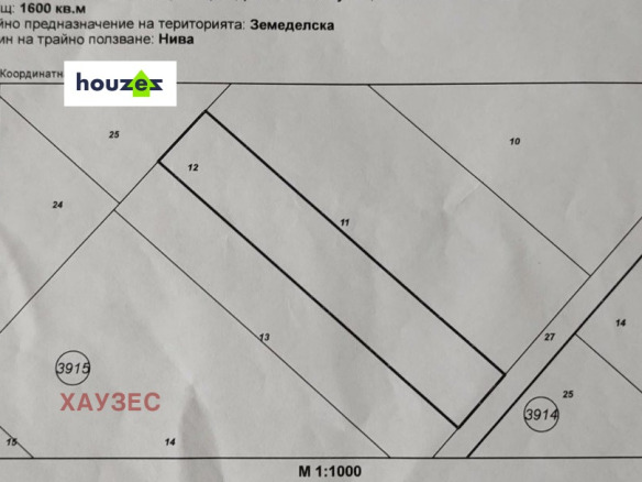 Кадастрална карта на парцел 1600 кв.м в Земеделска