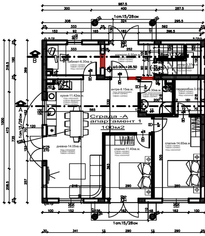 chetiristaen-apartament-100-sqm-prodava-kamenar-kabinet-akt-16-1 Архитектурен план на тристаен апартамент 100 кв.м
