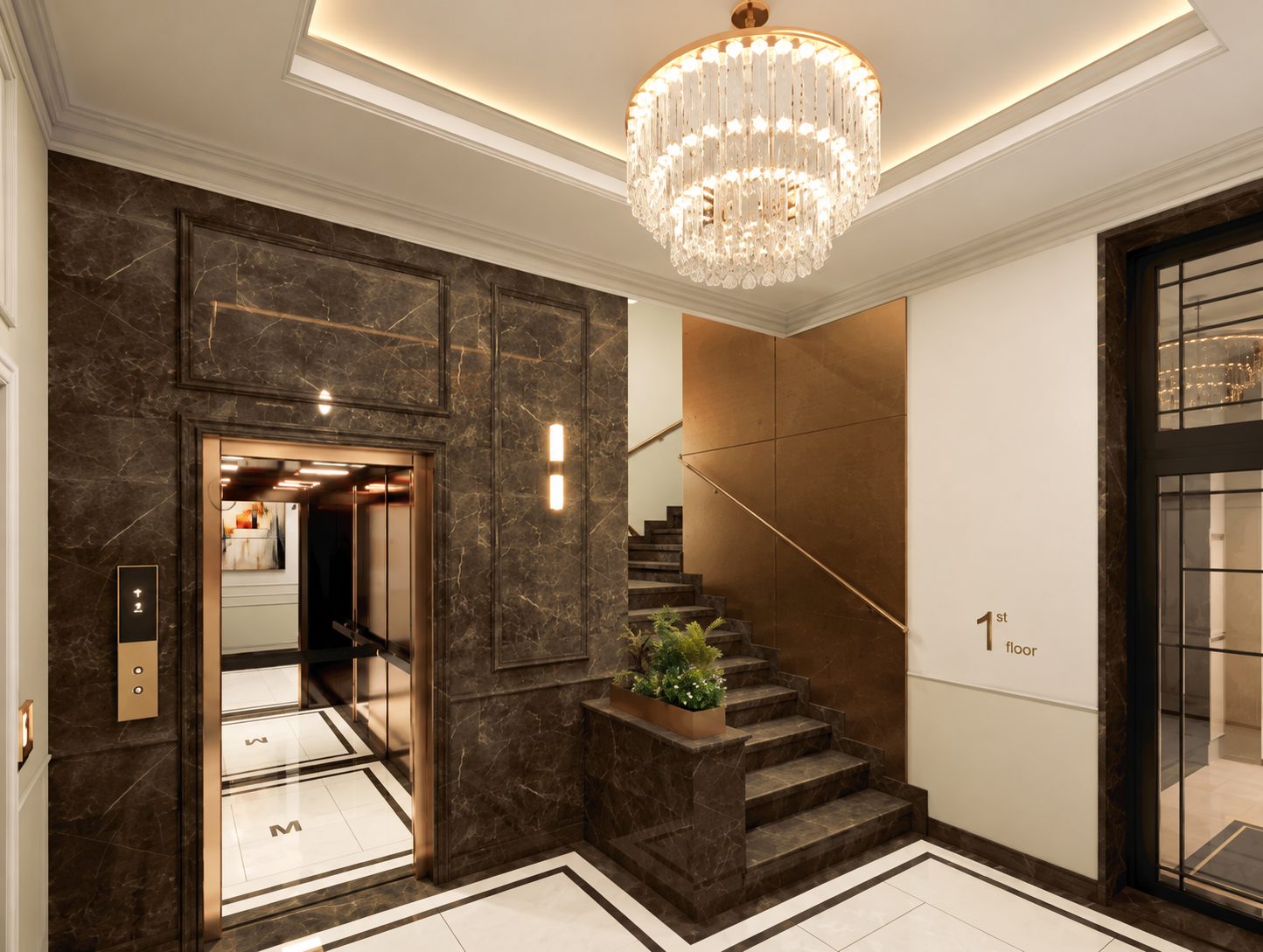 dvustaen-apartament-52-sqm-za-prodazhba-oborishte-madrid-residence-3 Елегантен халоген с кристален полилей и мрамор