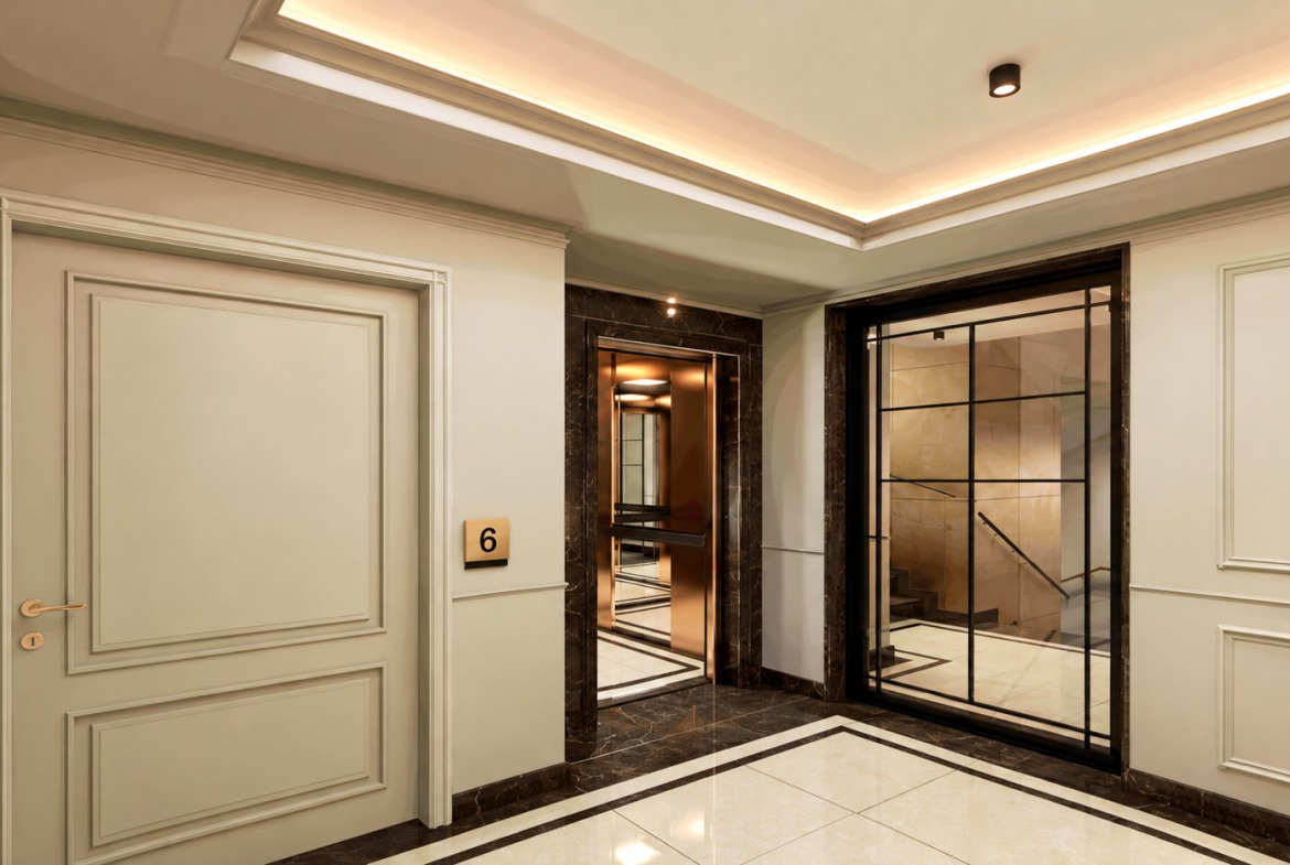 dvustaen-apartament-52-sqm-za-prodazhba-oborishte-madrid-residence-4 Коридор с дръжки на лифт и стълби