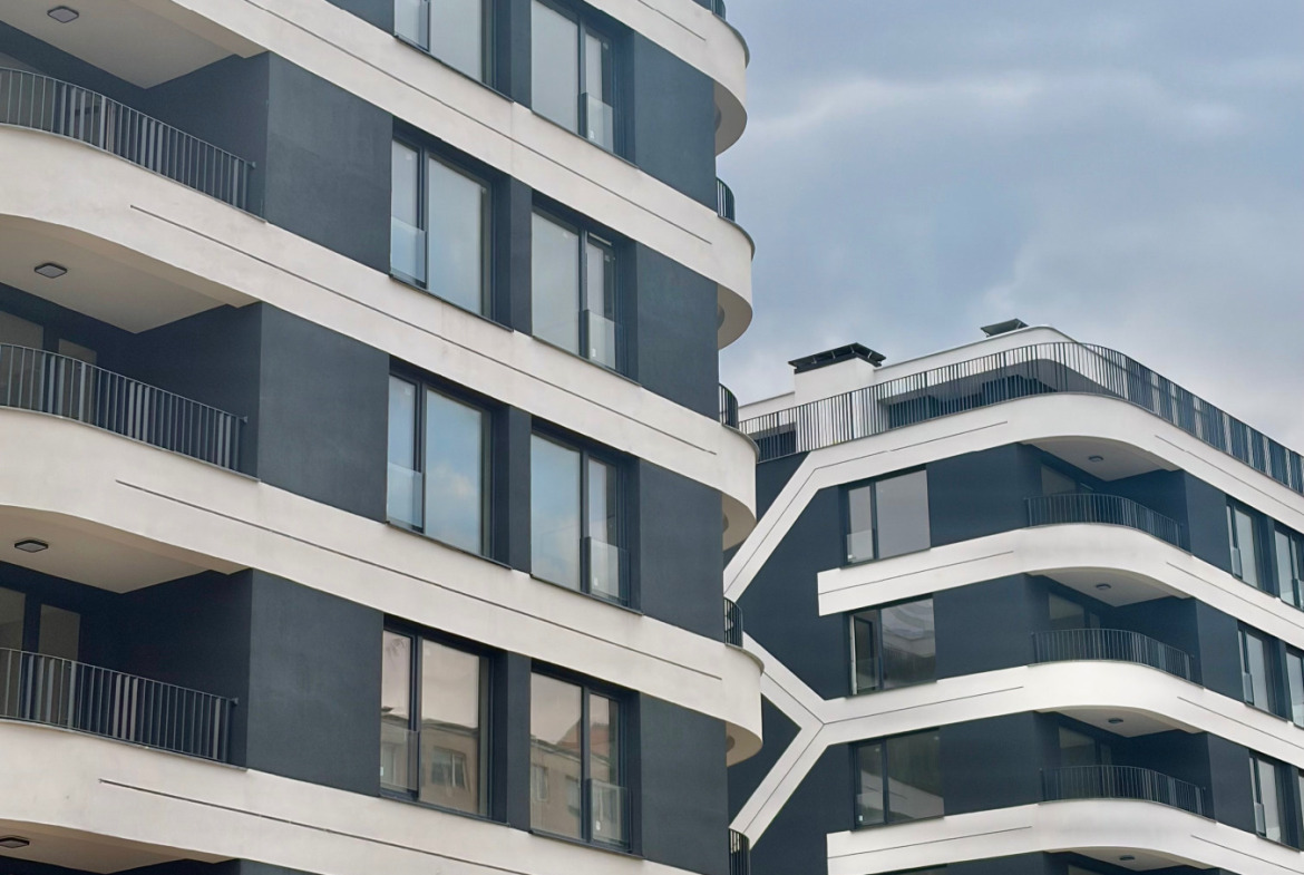 Modern residential building with curved balconies design