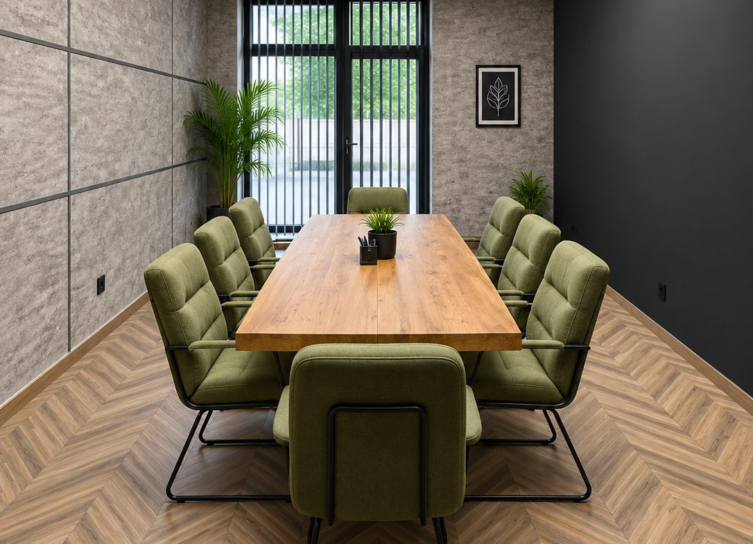 magazin-151-sqm-prodava-varna-konfuto-5 Work area with desk tables and modern lighting fixtures