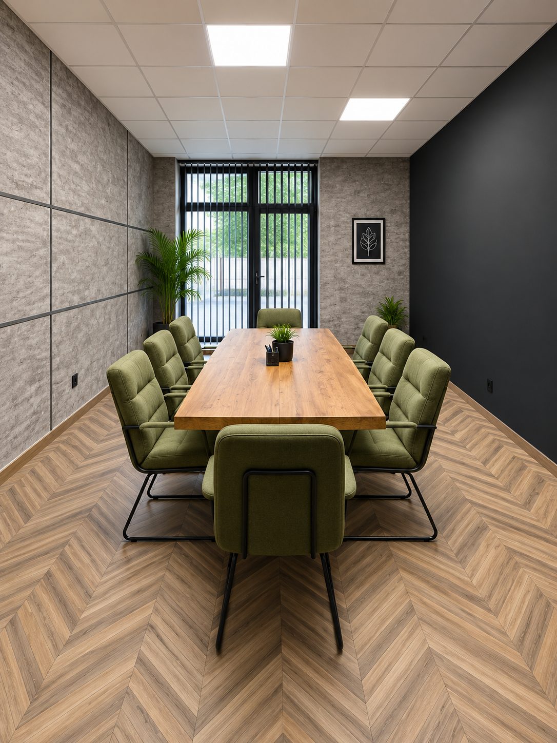 magazin-151-sqm-prodava-varna-konfuto-5 Work area with desk tables and modern lighting fixtures