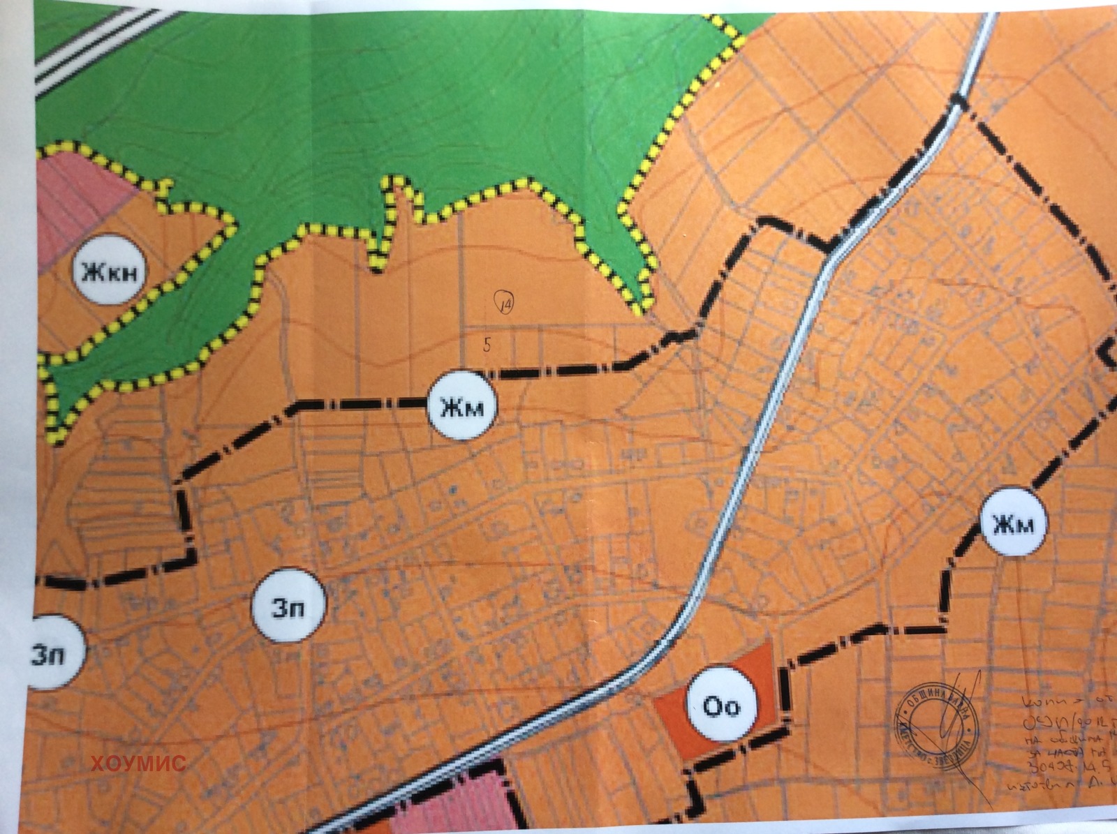 Urban zoning map showing residential and green zones