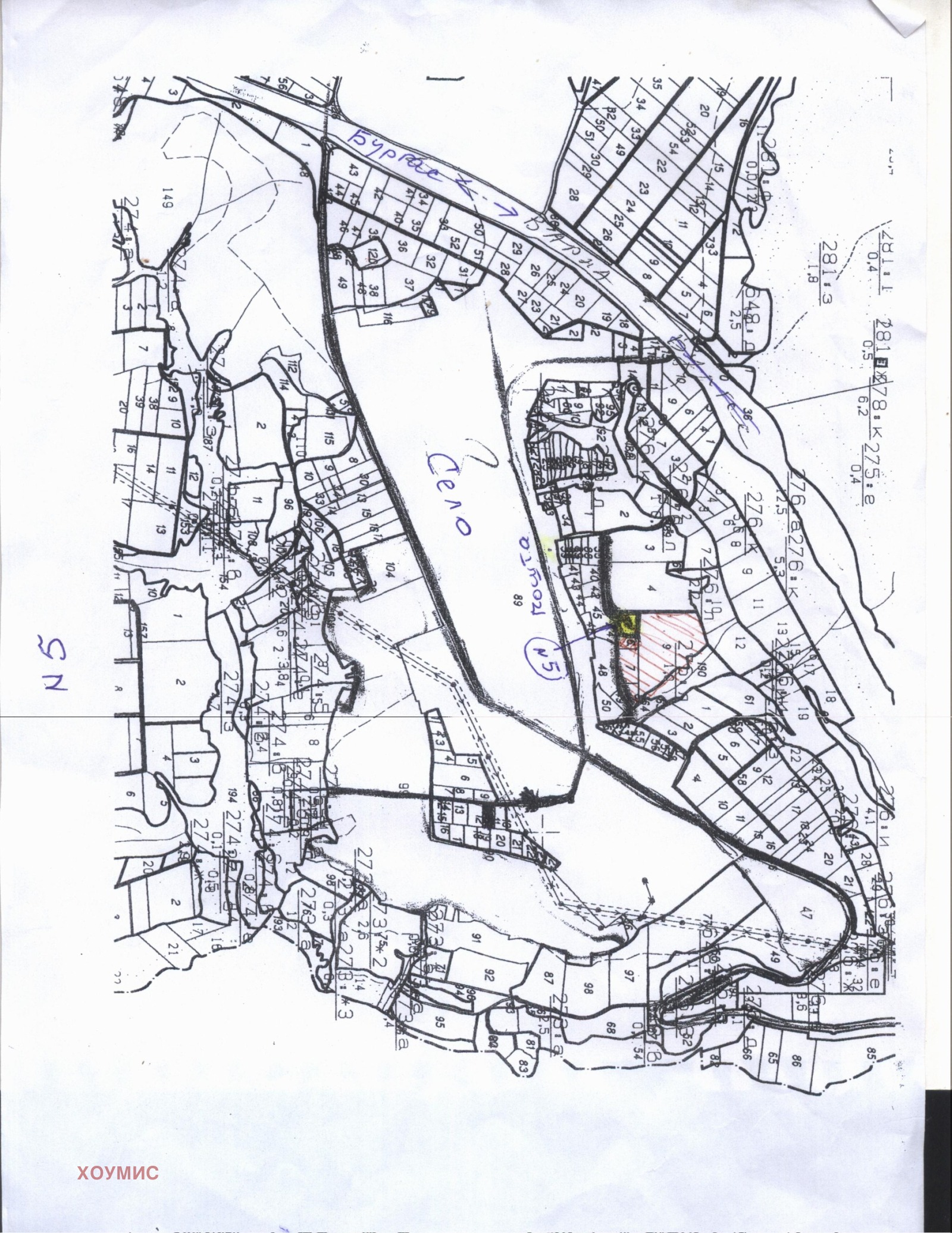 Cadastral plan of land parcels with handwritten annotations