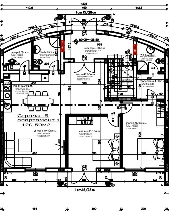 tristaen-apartament-121-sqm-prodazhba-kamenar-it-village-1 Архитектурен план на двустаен апартамент 121 кв.м