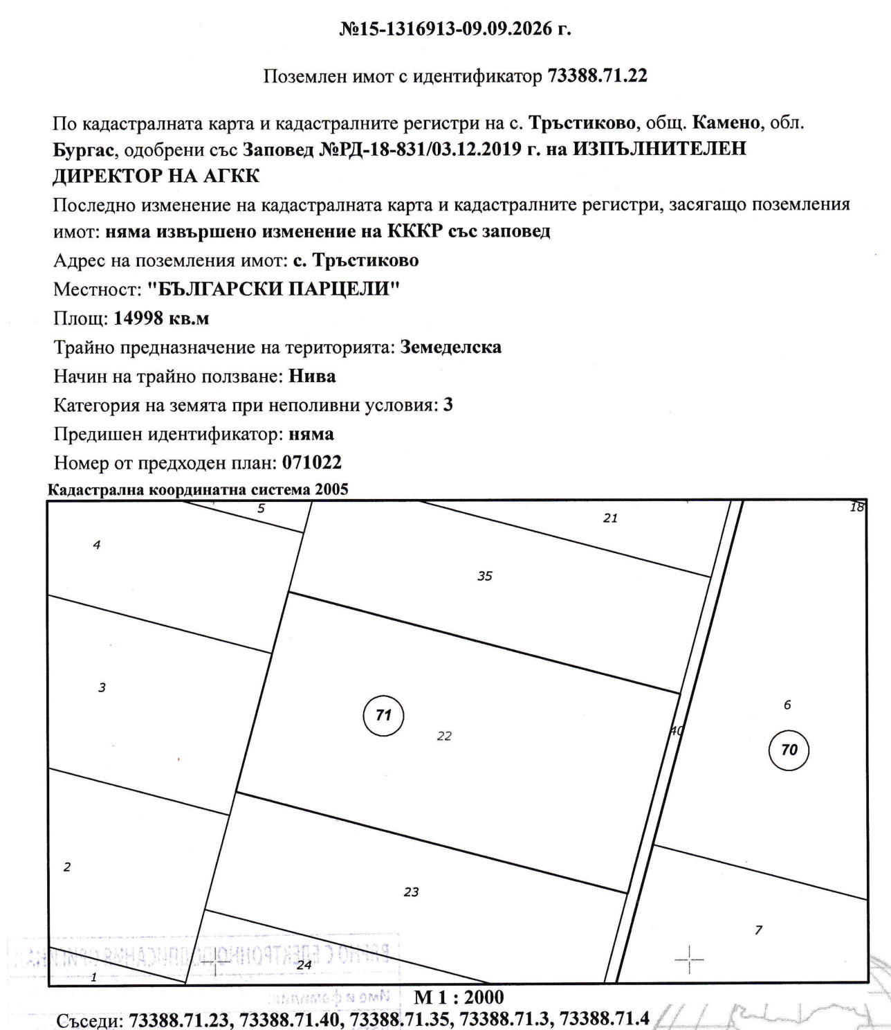 Кадастрален план на Земеделска земя в Трастиково
